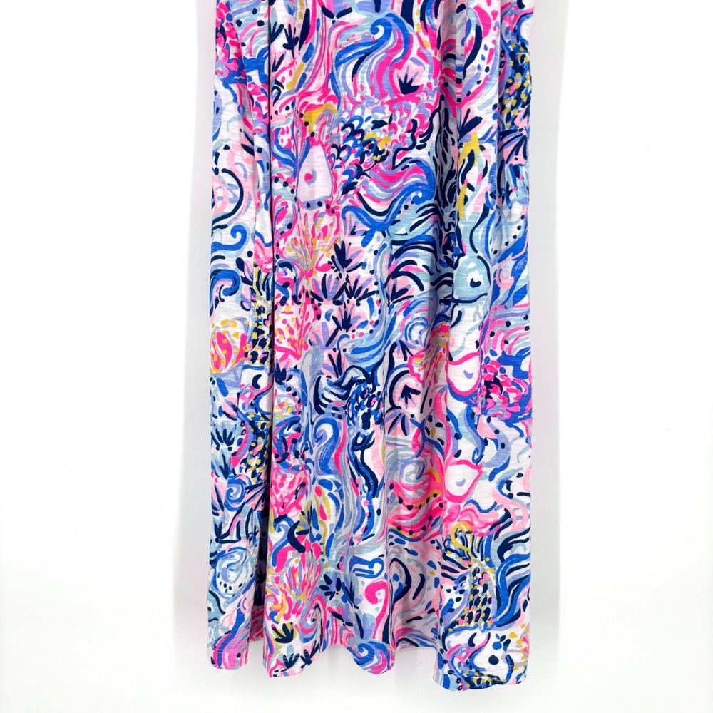 Lilly Pulitzer Shay Ruffle Dress Sz L So Sofishticated Print Pink Blue Preppy - Picture 9 of 12